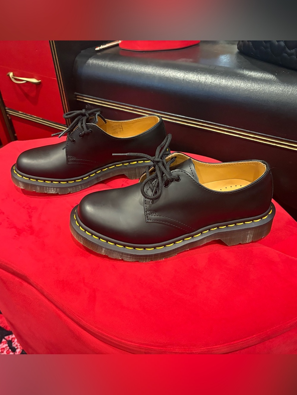 Dr. Martens Black 3-Eye Oxford with Yellow Stitching - Picture 3 of 7